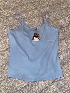 Forever 21 Light Blue Ribbed Teddy Bear Tank Top